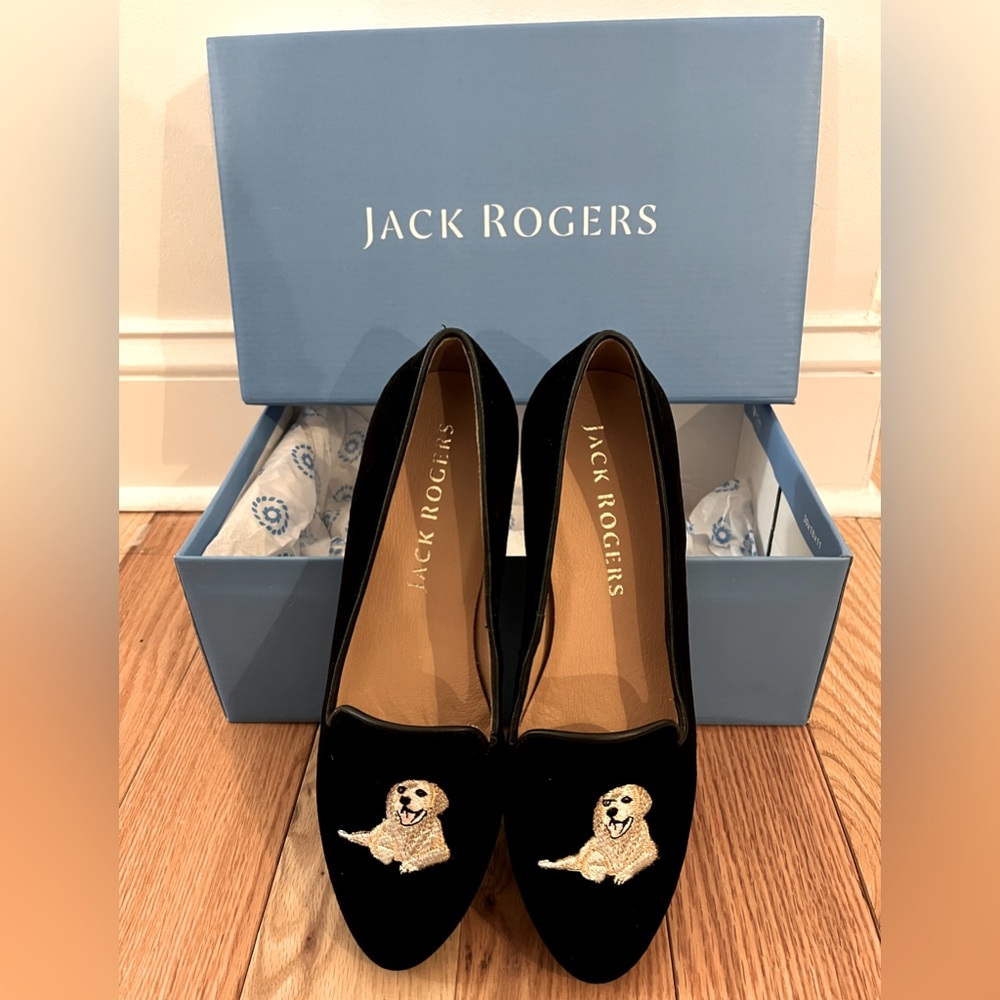 Jack Rogers Black Yellow Lab Velvet Flats Sz 5.5